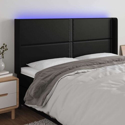  Uzglavlje crno 183 x 16 x 118/128 cm od umjetna koža Slike