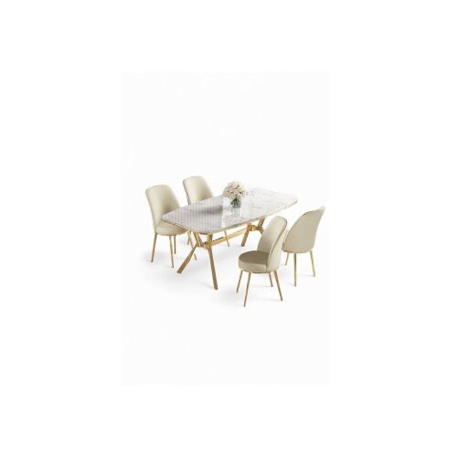 Hanah home Set trpezarijskog stola i stolica (5 delova) Lena White Marble Gold Cream Cene