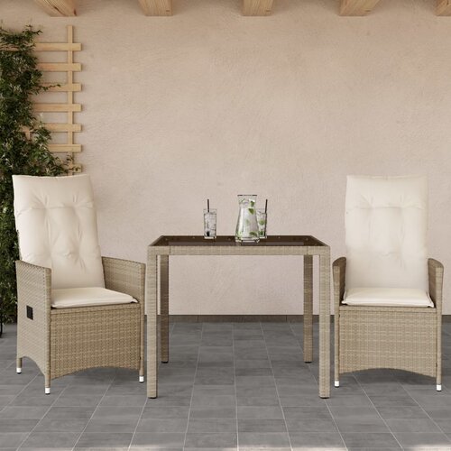 3-dijelni bistro set s jastucima bež od poliratana 90 x 90 x 75 cm Cene