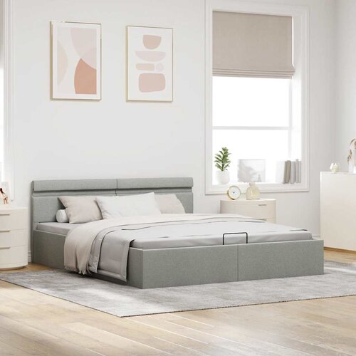  Hidraulični okvir za krevet LED svjetlosivi tkanina 160x200 cm Slike