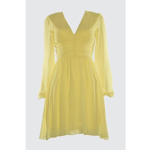 Trendyol Žuta Drapeli Šifon haljina bela | KREM Slike