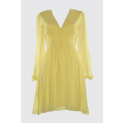 Trendyol Yellow Drapeli Chiffon Dress