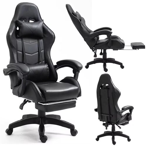 Lean Toys Igralni stol LEAN črna&amp;ndash; ergonomski gaming stol z naslonom za noge Slike