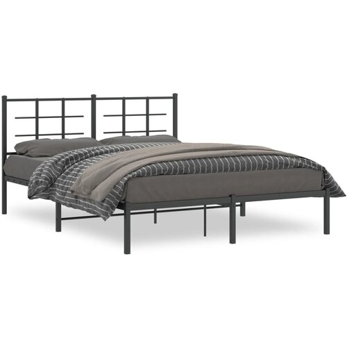 Maison Chic Kovinski Posteljni okvir - Dvoposteljna postelja - Zakonska postelja z vzglavjem črn 150x200 cm, (21692307) Slike