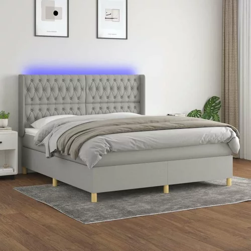  Box spring postelja z vzmetnico LED sv. siva 160x200 cm blago, (20789006)