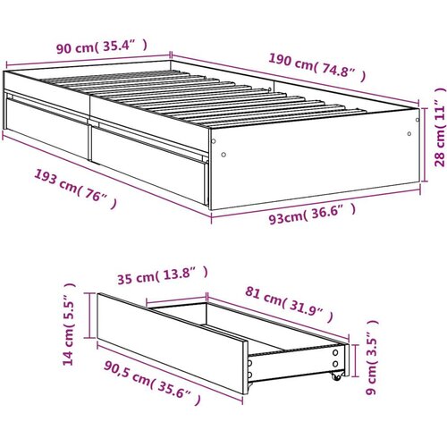 VidaXL Okvir za krevet s ladicama boja hrasta 90x190 cm drveni Slike