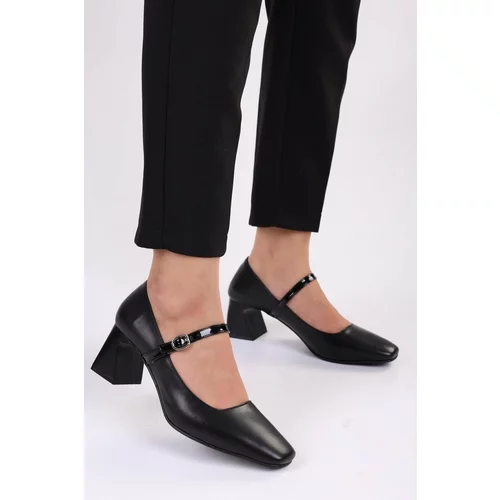 Shoeberry Women's Rylee Black Skin Casual High Heels Shoes