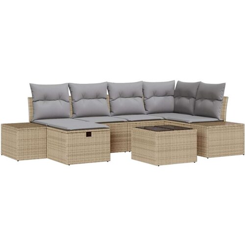  Set od 7 vrtnih kauča s jastučićima bež poli ratan Cijene