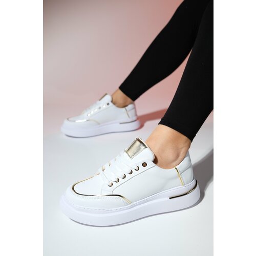 LuviShoes FLENA Women's White Gold Sneakers Slike