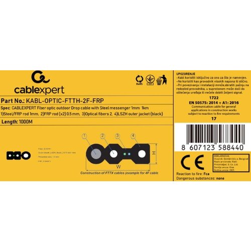 Gembird KABL-OPTIC-FTTH-2F-FRP Opticki kabl 2-vlakna SM G657A1 Flat, Outdoor, sa sajlom 1mm, 1000m Cene