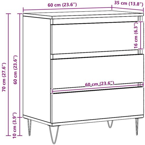  Komoda s ladicama Crni hrast 60x35x70 cm Izrađen od drva Slike