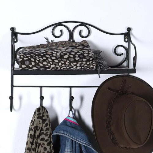 Garden Pleasure Črn kovinski stenski obe&amp;scaron;alnik s polico 42 cm Almeria &amp;ndash; Slike