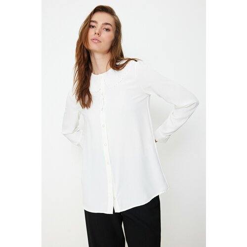 Trendyol White Ruffle Collar Crepe Stylish Woven Shirt Cene