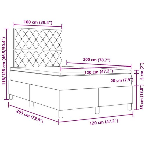 vidaXL Box Spring Krevet s Madracem Tamno Siva 120x200 cm Baršun Cene