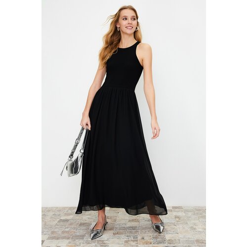 Trendyol Black Knitted Woven Mixed Dress Slike