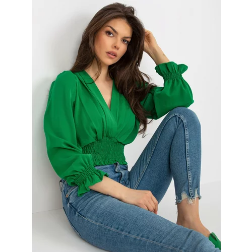 Fashion Hunters Green formal blouse with elasticated pleated