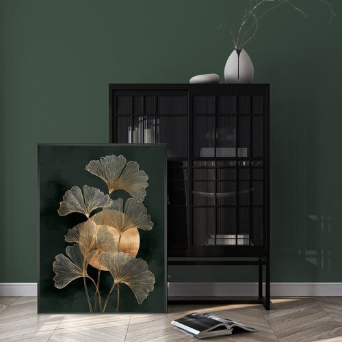 Styler Tiskana slika z okvirjem 60x80 cm Gold Ginkgo &amp;ndash; Slike