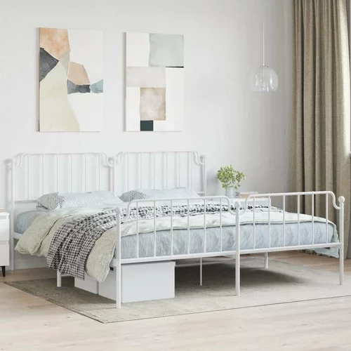 Metalni okvir kreveta uzglavlje i podnožje bijeli 200 x 200 cm