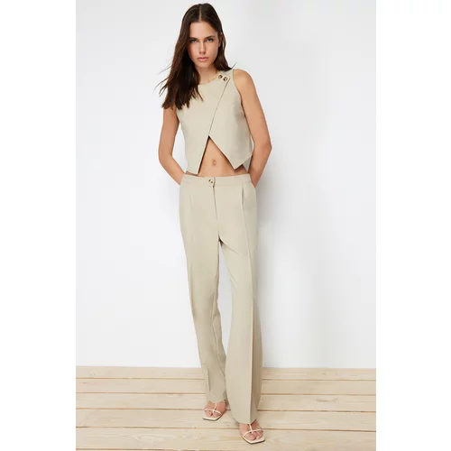 Trendyol Mink Premium Straight Ribbed Woven Trousers