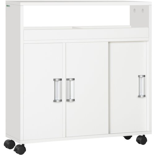 Kleankin Kopalniška omarica z drsnimi vrati, nastavljivo polico in 4 kolesi iz iverne plošče in aluminijeve zlitine, 70x20x71cm, bela, (20754103) Cene