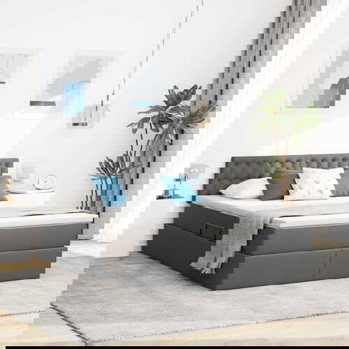 vidaXL Krevet S LED lampica s pohranom Tamno siva 140 x 200 cm tkanina Cene