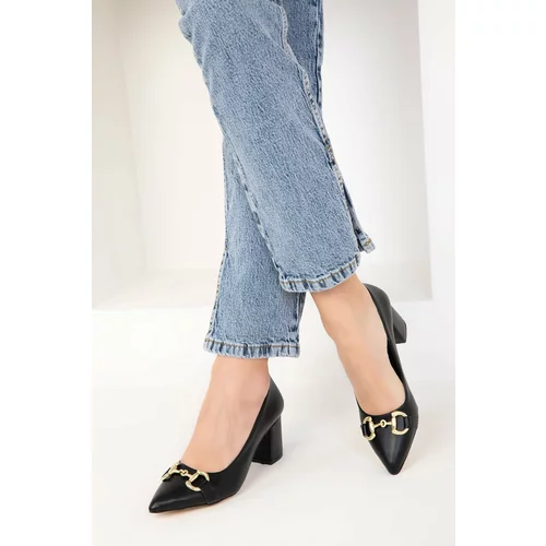 Soho Black-Gold Women's Classic Heeled Shoes 18477
