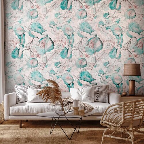  Foto tapeta - Autumn souvenirs - floral pattern with turquoise leaves 490x350 Cijene