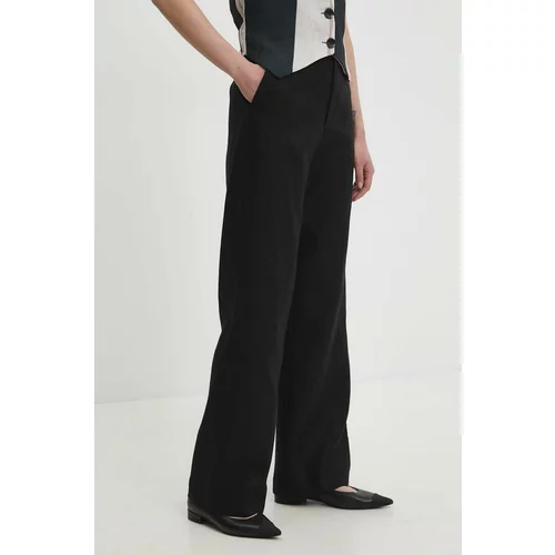 Answear Lab Lanene hlače boja: crna, ravni kroj, visoki struk
