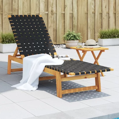  Ležaljka za sunčanje sa stolićem crna od drva bagrema i tkanine