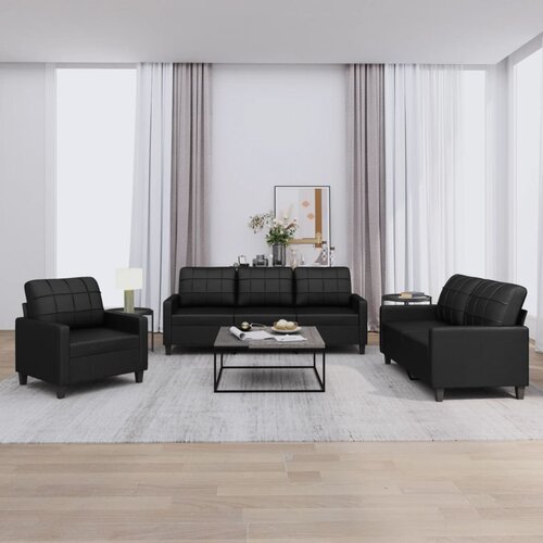  3-dijelni set sofa s jastucima crna od umjetne kože Slike