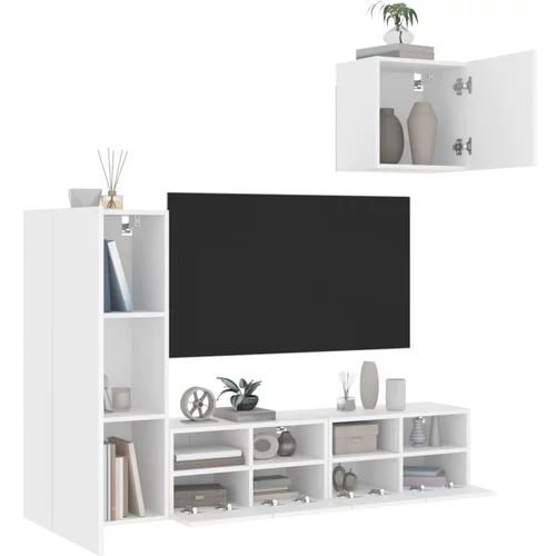  4-dijelni zidni TV elementi bijeli od konstruiranog drva