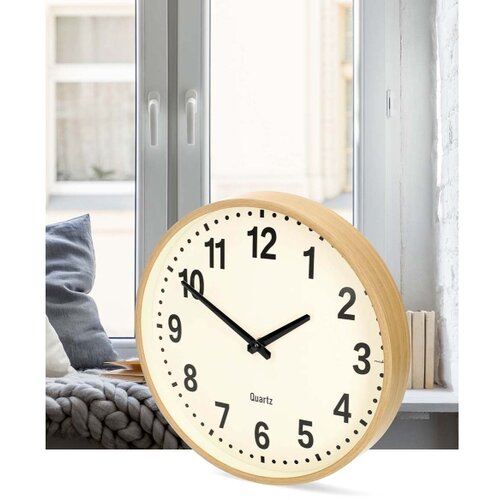 Nedis CLWA2226WD - Drveni zidni sat, prečnik 30,8 cm, napajanje 1xAA Slike