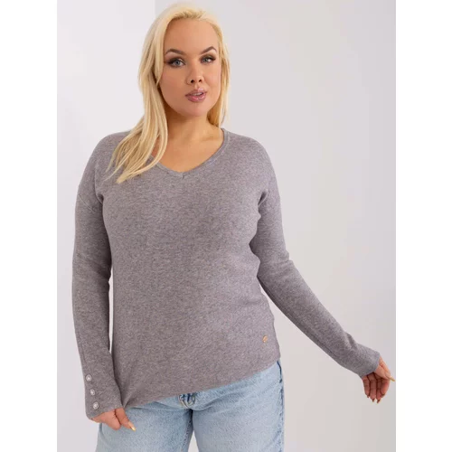 Fashion Hunters Dark gray casual sweater made of viscose in a larger size