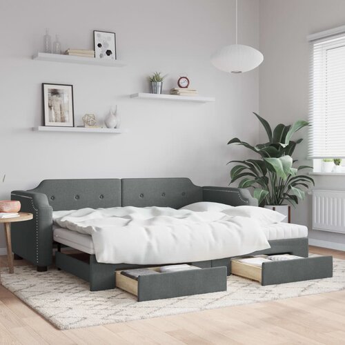 VidaXL Izvlečna dnevna postelja s predali temno siva 90x200 cm blago Slike