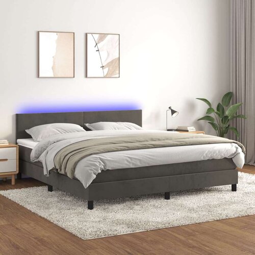  Box spring postelja z vzmetnico LED temno siva 160x200 cm žamet, (20789256) Slike