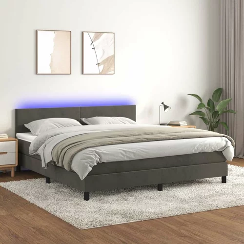  Box spring postelja z vzmetnico LED temno siva 160x200 cm žamet, (20789256)