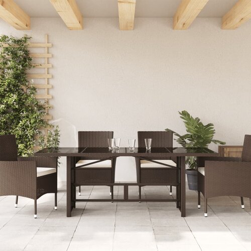  Vrtni stol sa staklenom pločom smeđi 190x80x75 cm od poliratana Slike