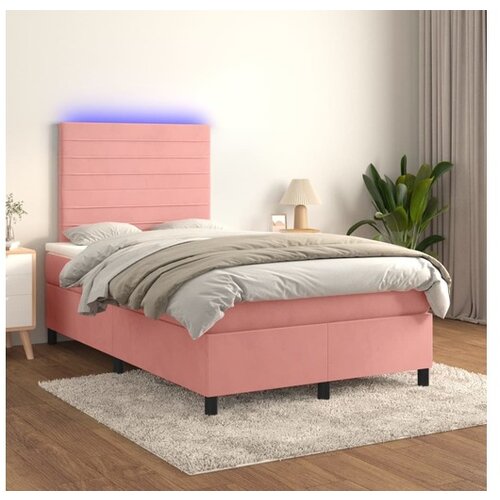  Box spring postelja z vzmetnico LED roza 120x200 cm žamet Cene