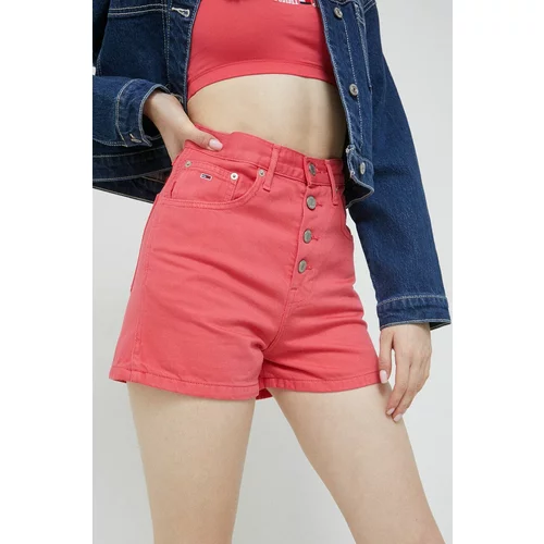 Tommy Jeans Traper kratke hlače za žene, boja: ružičasta, glatki materijal, visoki struk