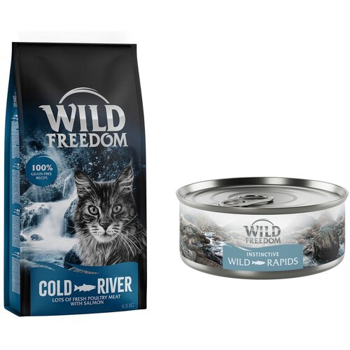 Wild Freedom suha mačja hrana 6,5 kg + WF Instinctive mokra mačja hrana 6 x 70 g po posebni ceni! - Adult "Cold River" z lososom - recept brez žit 6,5 kg + Instinctive Wild Rapids - losos 6 x 70 g Cijene
