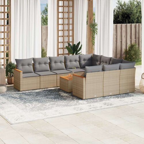vidaXL 11-dijelni set vrtnih sofa od poliratana s jastucima bež Cijene