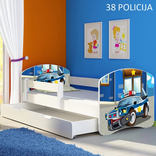  Otroška postelja ACMA z motivom, stranska bela + predal 140x70 cm 38 Policija Cene