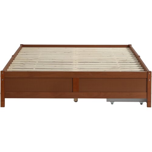 Lumor Postelja 140x200 cm iz lesa - 2 predala na kolesih - z letvičastim okvirjem - rjava, (22150954) Cene