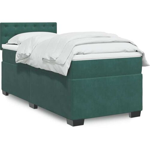 VidaXL Box spring postelja z vzmetnico temno zelena 100x200 cm žamet Slike