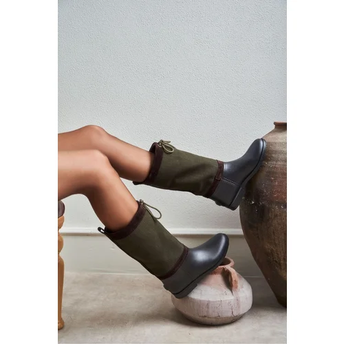 NİŞANTAŞI SHOES Royal Khaki Genuine Suede Women's Rain Boots