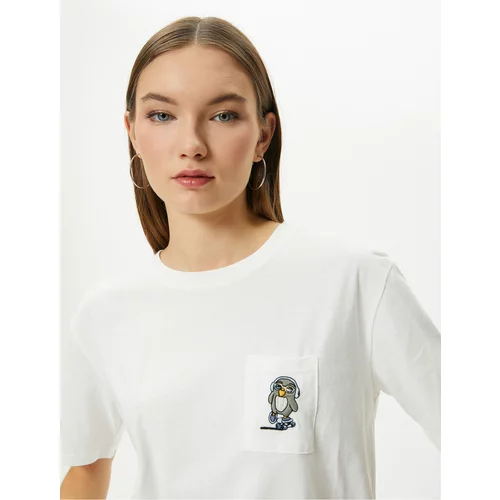 Koton Pocket T-Shirt Embroidered Detail Short Sleeve Crew Neck Cotton