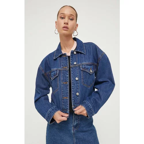 Abercrombie & Fitch Jeans jakna ženska, mornarsko modra barva