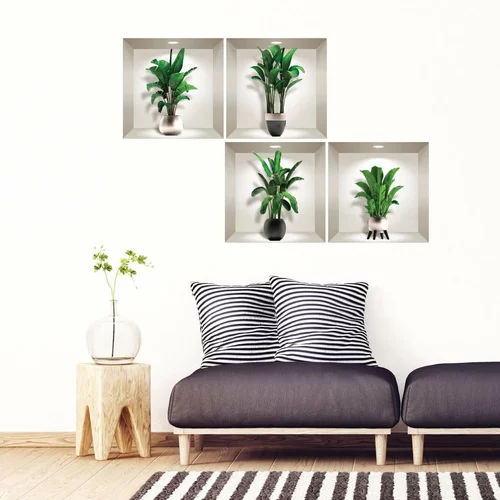 Ambiance Set od 4 zidne 3D samoljepljive naljepnice Exotic Palm Leaves