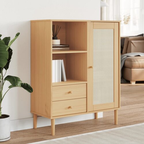  The Living Store Komoda SENJA videz ratana rjava 90x40x112 cm trdna borovina - Komoda, (21502202) Slike
