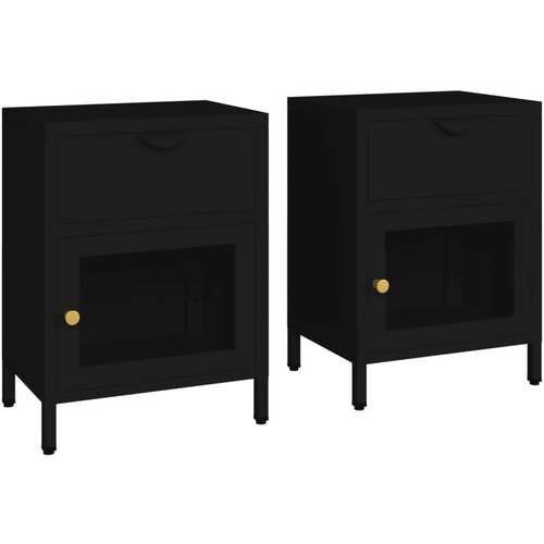 Maison Chic Dvo delni komplet Nočne omarice - Nočne mize črna 40x30x54,5 cm jeklo in steklo, (21689633) Cene